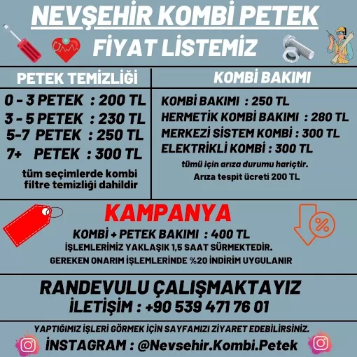 Nevşehir Kombi Bakım Onarım ve Petek Temizleme Nevşehir Merkez