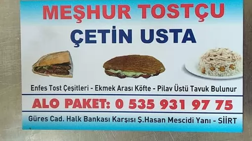 Çetin usta tost menemen pilav köfte ekmek Siirt Merkez